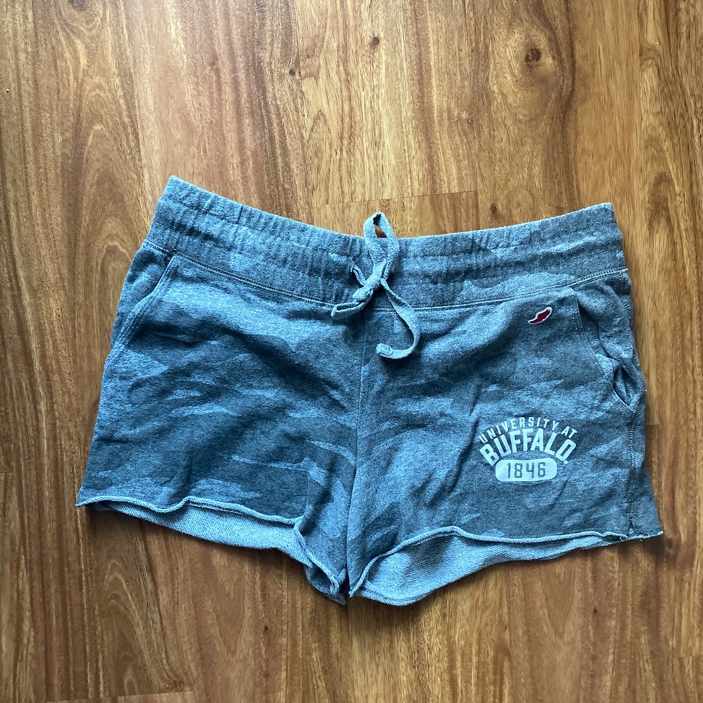 University at Buffalo grey camo drawstring shorts